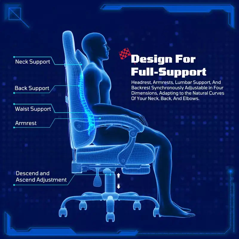 Chaise de jeu ergonomique basique RSPGAME pour adultes, chaises de bureau en cuir PU avec support lombaire vibrant et repose-pieds rétractable, chaises d'ordinateur de maison