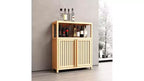 Meuble de rangement de salle de bain avec portes doubles à lattes, étagère latérale ouverte ; Organisateur autoportant pour salle de bain, salon, couloir, cuisine Neutre