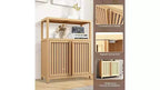 Meuble de rangement de salle de bain avec portes doubles à lattes, étagère latérale ouverte ; Organisateur autoportant pour salle de bain, salon, couloir, cuisine Neutre