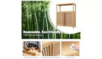Meuble de rangement de salle de bain avec portes doubles à lattes, étagère latérale ouverte ; Organisateur autoportant pour salle de bain, salon, couloir, cuisine Neutre