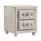 Table de chevet Royal Hampton, 2 tiroirs, capitonnage en cristal classique, tapisserie beige