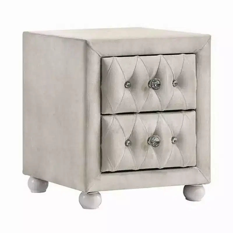 Table de chevet Royal Hampton, 2 tiroirs, capitonnage en cristal classique, tapisserie beige