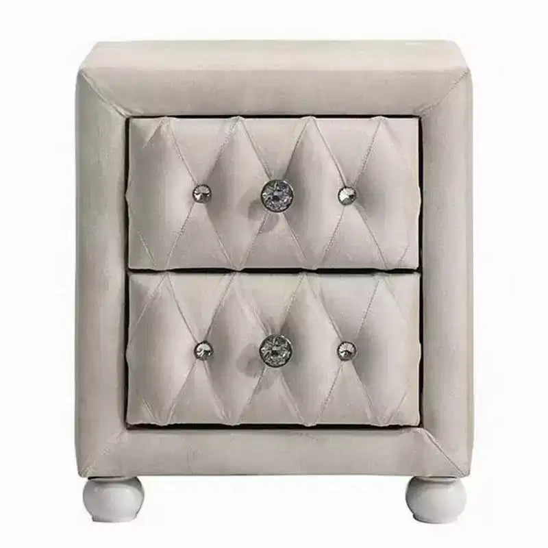 Table de chevet Royal Hampton, 2 tiroirs, capitonnage en cristal classique, tapisserie beige