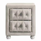 Table de chevet Royal Hampton, 2 tiroirs, capitonnage en cristal classique, tapisserie beige