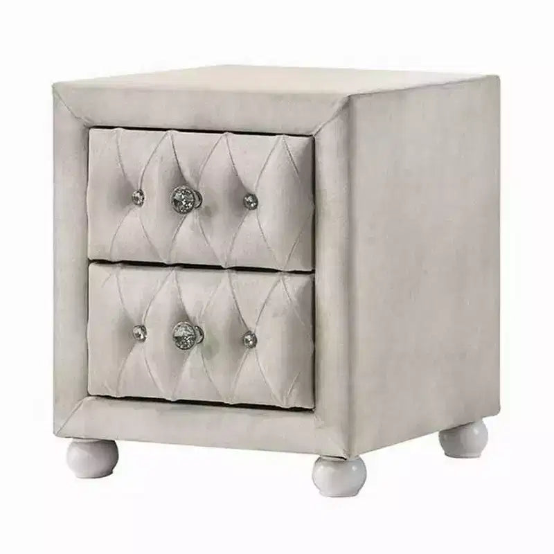 Table de chevet Royal Hampton, 2 tiroirs, capitonnage en cristal classique, tapisserie beige