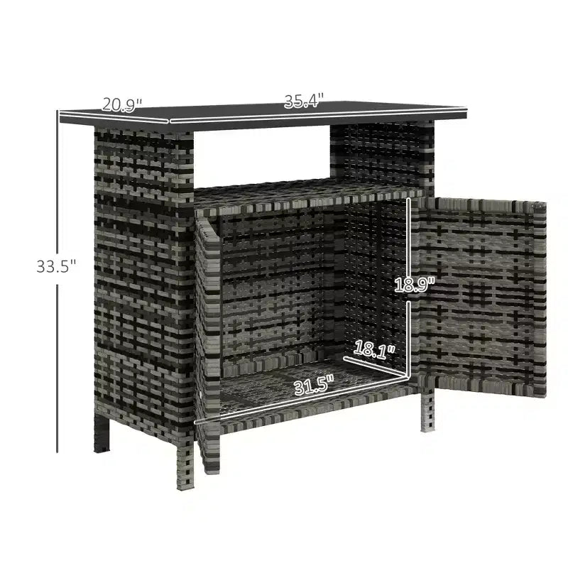 Armoire de rangement extérieure en osier avec deux portes et étagère pour le rangement de serviettes de piscine