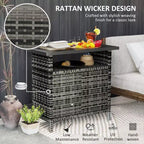 Armoire de rangement extérieure en osier avec deux portes et étagère pour le rangement de serviettes de piscine