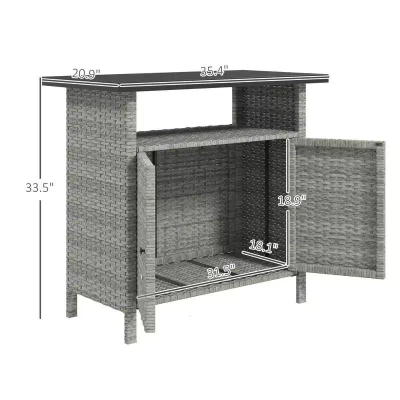 Armoire de rangement extérieure en osier avec deux portes et étagère pour le rangement de serviettes de piscine