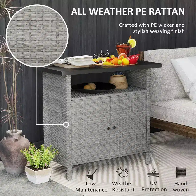 Armoire de rangement extérieure en osier avec deux portes et étagère pour le rangement de serviettes de piscine