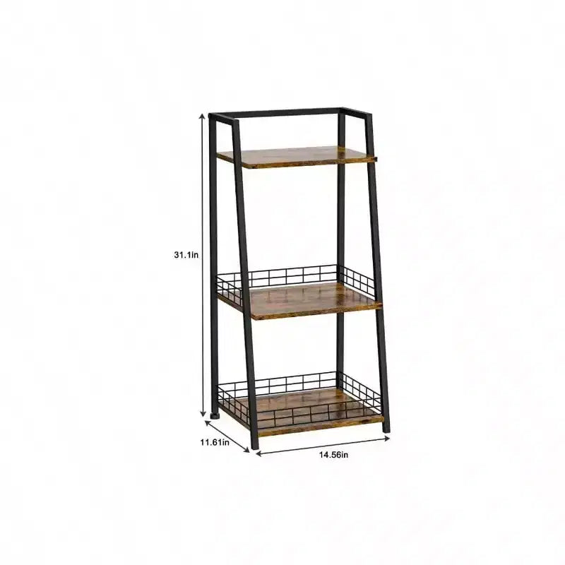 Étagère de salle de bain à 3 niveaux avec barrière, organisateur rétro en bois et métal pour salles de bain, buanderies et salon
