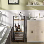 Étagère de salle de bain à 3 niveaux avec barrière, organisateur rétro en bois et métal pour salles de bain, buanderies et salon