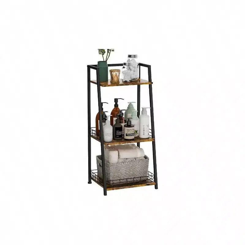 Étagère de salle de bain à 3 niveaux avec barrière, organisateur rétro en bois et métal pour salles de bain, buanderies et salon