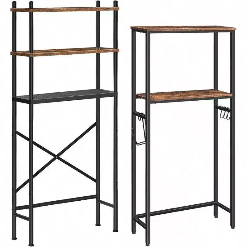 Over Toilet Storage 3 - Tier 2 - Tier Bathroom Organizer Freestanding Shelf with Adjustable Feet Rustic Brown and Black
