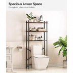 Étagère de Rangement sur Toilettes à 3 Niveaux, Étagère de Rangement pour Salle de Bain à 2 Niveaux, Meuble Autoportant avec Pieds Réglables, Marron Rustique et Noir