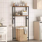 Étagère de Rangement sur Toilettes à 3 Niveaux, Étagère de Rangement pour Salle de Bain à 2 Niveaux, Meuble Autoportant avec Pieds Réglables, Marron Rustique et Noir