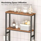 Étagère de Rangement sur Toilettes à 3 Niveaux, Étagère de Rangement pour Salle de Bain à 2 Niveaux, Meuble Autoportant avec Pieds Réglables, Marron Rustique et Noir