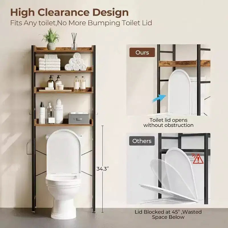 Meuble de Rangement au-dessus des Toilettes Étagère de Salle de Bain 3 Niveaux Gain de Place avec Étagères Réglables Organisateur Marron Rustique Salle de Bain