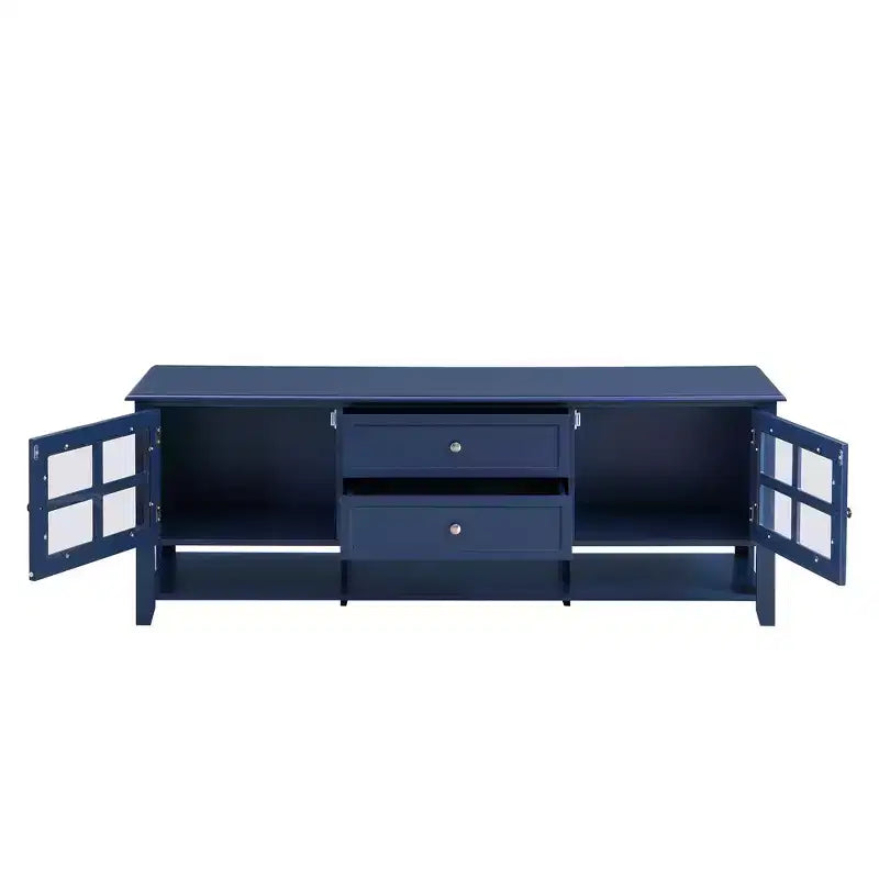 Meuble TV moderne avec portes et tiroirs pour téléviseur 60 pouces, table de centre de divertissement en bois avec étagères pour salon