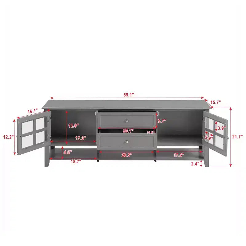 Meuble TV moderne avec portes et tiroirs pour téléviseur 60 pouces, table de centre de divertissement en bois avec étagères pour salon