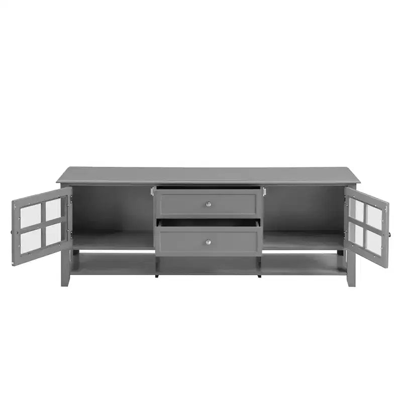 Meuble TV moderne avec portes et tiroirs pour téléviseur 60 pouces, table de centre de divertissement en bois avec étagères pour salon