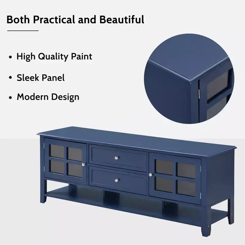 Meuble TV moderne avec portes et tiroirs pour téléviseur 60 pouces, table de centre de divertissement en bois avec étagères pour salon