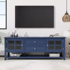 Meuble TV moderne avec portes et tiroirs pour téléviseur 60 pouces, table de centre de divertissement en bois avec étagères pour salon