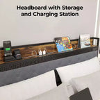 Cadre de lit avec 2 tiroirs de rangement, cadre de lit LED avec tête de lit de rangement et station de charge, cadre de lit plateforme en métal, pas besoin de sommier tapissier, sans bruit