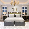 Bed Frame with 2 Storage Drawers, LED Bed Frame with Storage Headboard&Charging Station, Metal Platform Bed Frame, No Box Spring Needed, Noise Free
