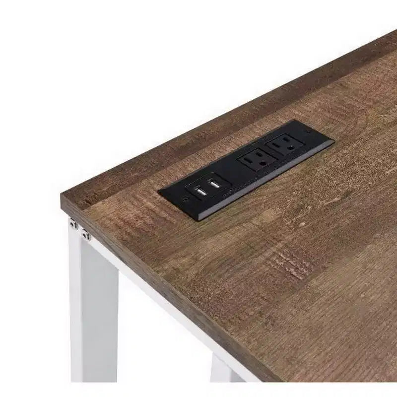 Bureau Royal Hampton avec plateau en bois et port USB intégré, marron et blanc