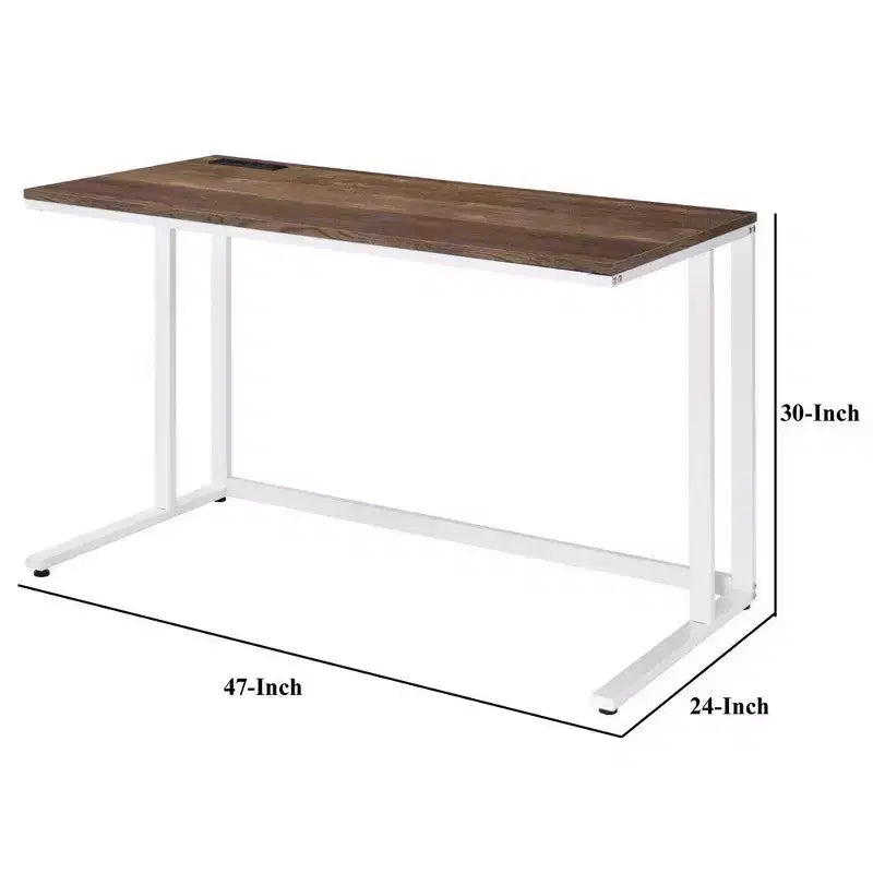 Bureau Royal Hampton avec plateau en bois et port USB intégré, marron et blanc
