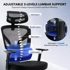 Chaise de bureau ergonomique GustoWave avec support lombaire réglable, chaise de bureau à dossier haut en maille, fauteuil de bureau pivotant à roulettes pour la maison/le bureau