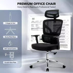 Chaise de bureau ergonomique GustoWave avec support lombaire réglable, chaise de bureau à dossier haut en maille, fauteuil de bureau pivotant à roulettes pour la maison/le bureau