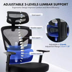 Chaise de bureau ergonomique GustoWave avec support lombaire réglable, chaise de bureau à dossier haut en maille, fauteuil de bureau pivotant à roulettes pour la maison/le bureau