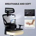Chaise de bureau ergonomique GustoWave avec support lombaire réglable, chaise de bureau à dossier haut en maille, fauteuil de bureau pivotant à roulettes pour la maison/le bureau
