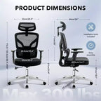 Chaise de bureau ergonomique GustoWave avec support lombaire réglable, chaise de bureau à dossier haut en maille, fauteuil de bureau pivotant à roulettes pour la maison/le bureau