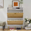 Narrow Shoe Cabinet with 2/3 Drawers, Slim Freestanding Shoe Storage Organizer with Wood Grain & White Finish, Hidden Entryway Rack with Top Shelf