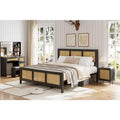 Rattan Bed Frame with Headboard, Boho Cane Platform Bed Frame with Strong Metal Slat, Noise Free, No Box Spring Needed