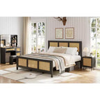 Rattan Bed Frame with Headboard, Boho Cane Platform Bed Frame with Strong Metal Slat, Noise Free, No Box Spring Needed
