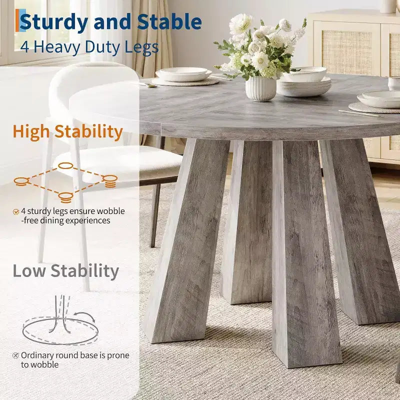 Table à manger ronde pour 4-6 personnes, table de cuisine en bois de 120 cm avec piédestal robuste pour salon, appartement