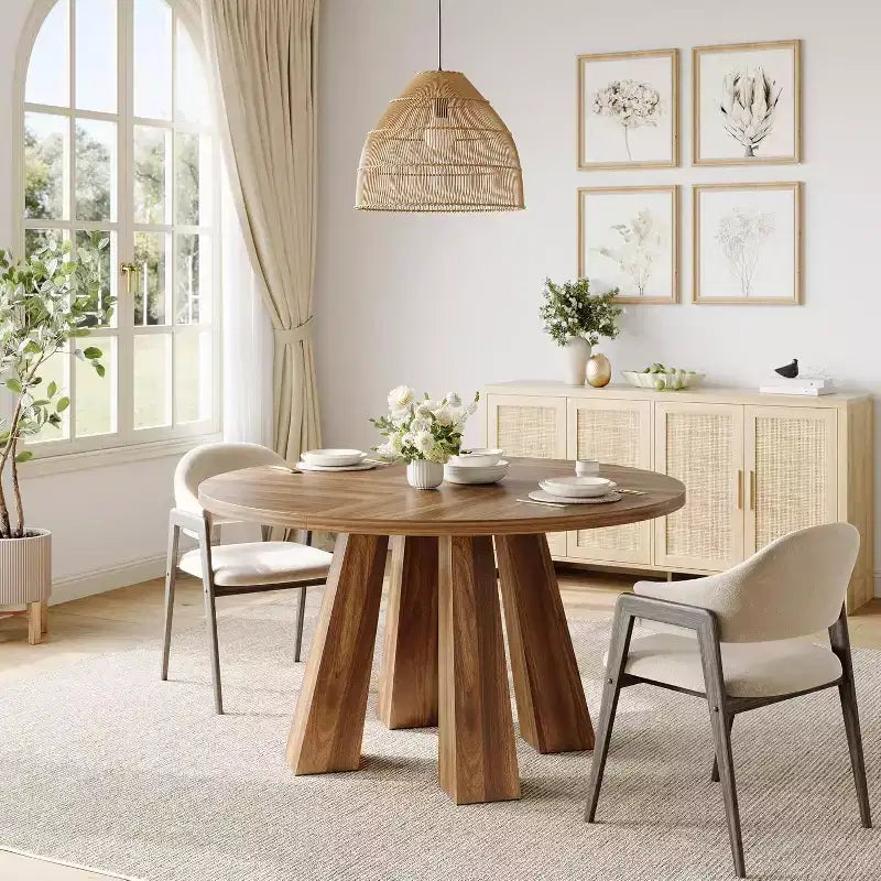 Table à manger ronde pour 4-6 personnes, table de cuisine en bois de 120 cm avec piédestal robuste pour salon, appartement