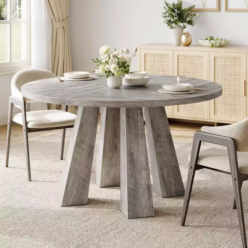 Table à manger ronde pour 4-6 personnes, table de cuisine en bois de 120 cm avec piédestal robuste pour salon, appartement