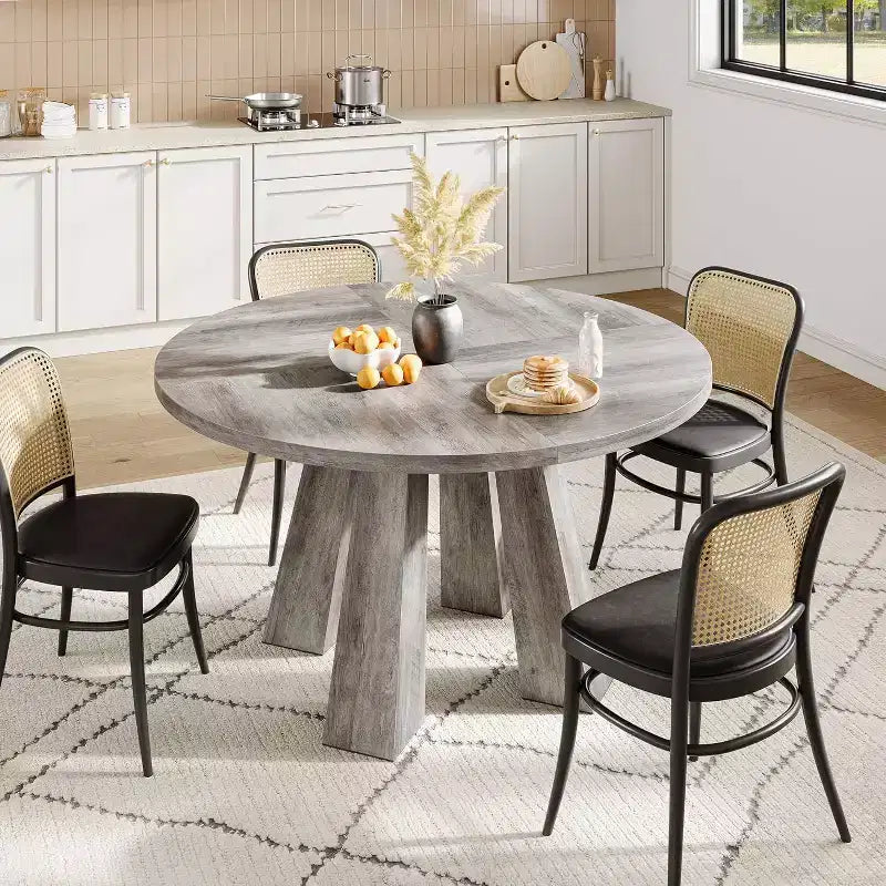 Table à manger ronde pour 4-6 personnes, table de cuisine en bois de 120 cm avec piédestal robuste pour salon, appartement
