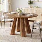 Table à manger ronde pour 4-6 personnes, table de cuisine en bois de 120 cm avec piédestal robuste pour salon, appartement