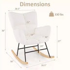 Fauteuil à bascule de puériculture Costway avec dossier et accoudoirs confortables, base en bois massif pour salon
