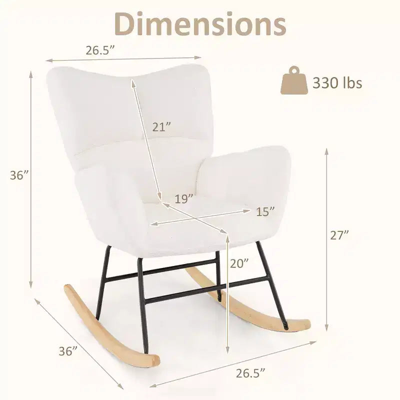Fauteuil à bascule de puériculture Costway avec dossier et accoudoirs confortables, base en bois massif pour salon