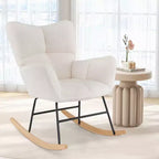 Fauteuil à bascule de puériculture Costway avec dossier et accoudoirs confortables, base en bois massif pour salon
