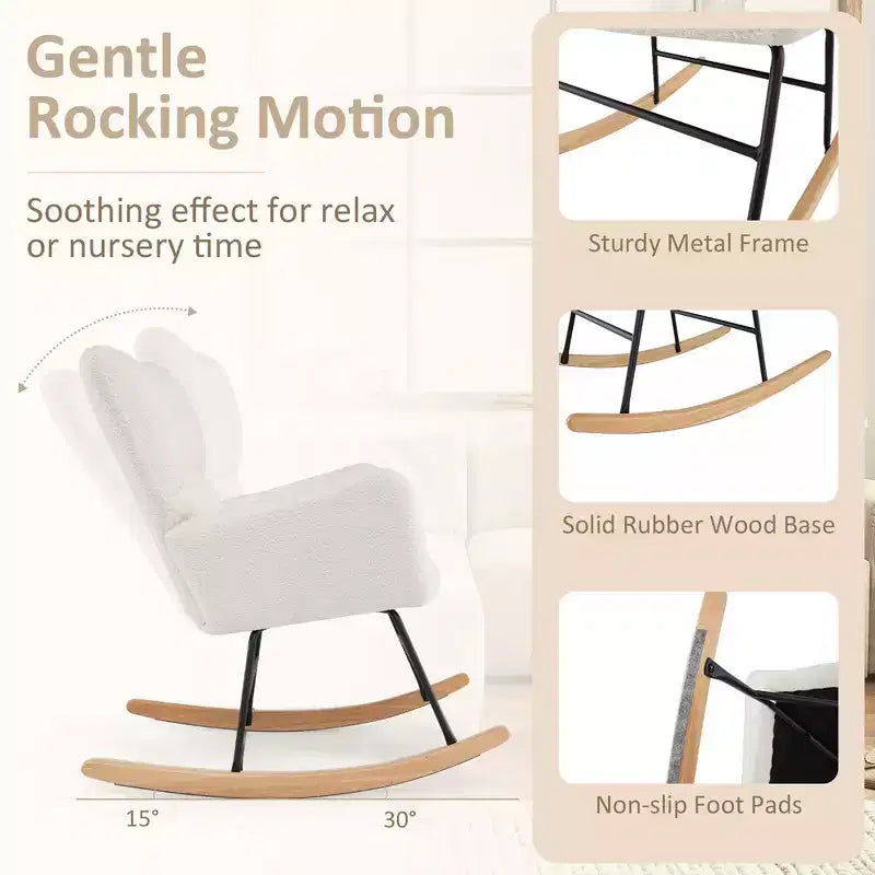 Fauteuil à bascule de puériculture Costway avec dossier et accoudoirs confortables, base en bois massif pour salon
