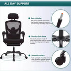 TUYOHW Chaise de bureau en maille pivotante à roulettes avec repose-pieds rétractable, chaise de gamer avec coussin de soutien lombaire pour le bureau
