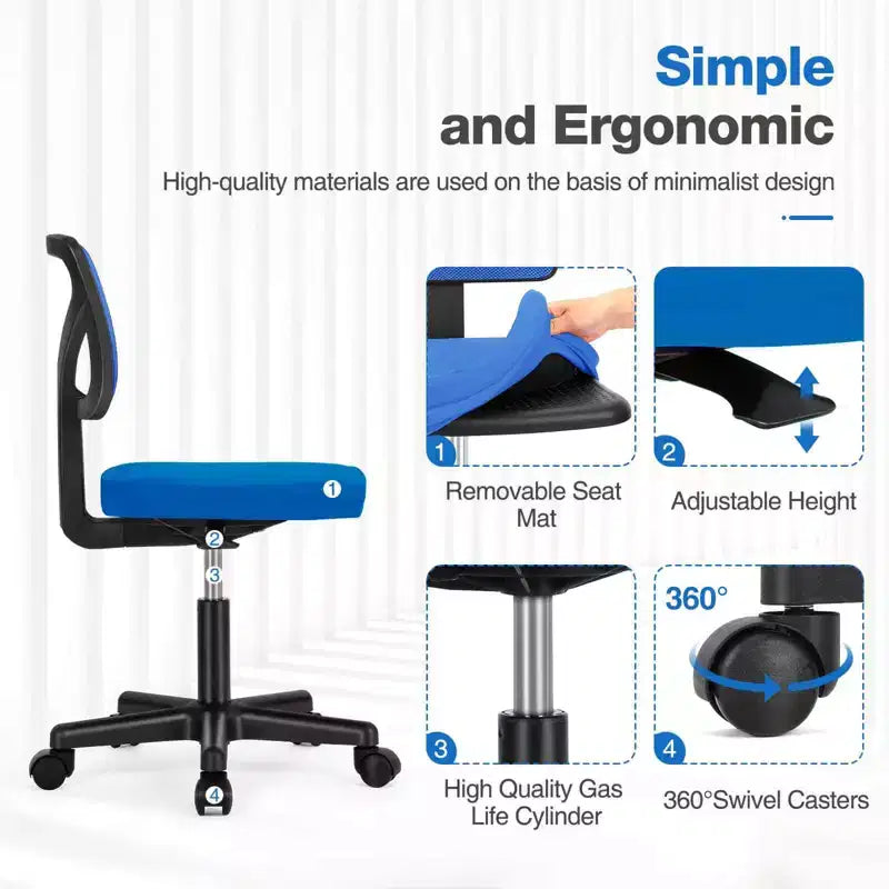 Chaise de bureau TUYOHW à roulettes en maille, croisée pivotante, avec hauteur réglable et soutien lombaire, chaise de jeu à dossier bas pour le bureau