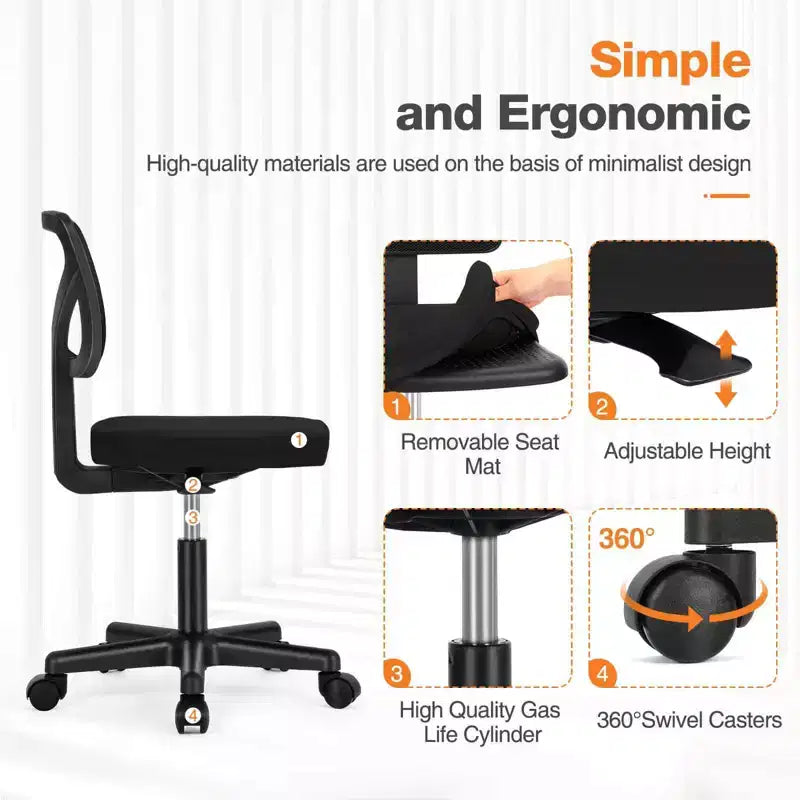 Chaise de bureau TUYOHW à roulettes en maille, croisée pivotante, avec hauteur réglable et soutien lombaire, chaise de jeu à dossier bas pour le bureau
